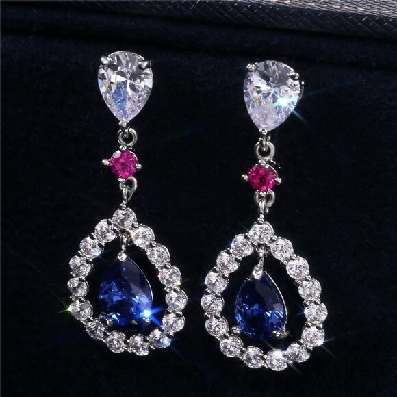 💥Romantic Royal Blue Water Drop Hollow Dangle Earrings for Women,UNVN12433 - Picture 1 of 3